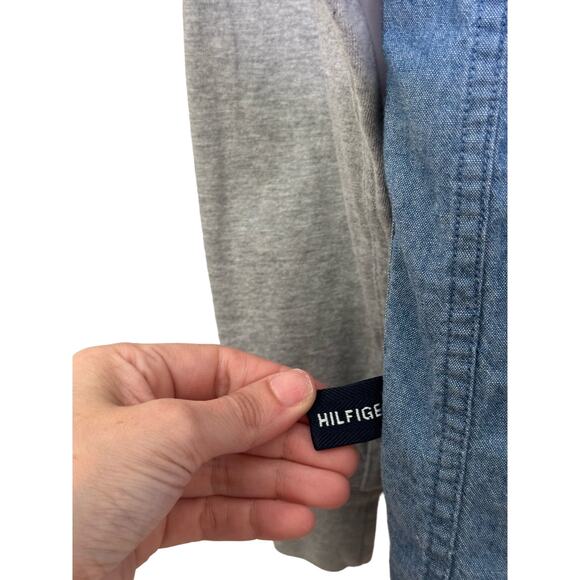 Tommy Hilfiger men blue denim faux overlay long sleeves shirt size XL - Picture 10 of 11